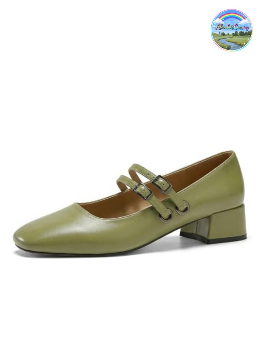 Women's Faux Leather Mary Jane Low Heels Double Strap Square Toe Pumps